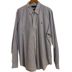 Ralph Lauren Mens Easy Care Blue White Gingham Check‎ Button Down Shirt XXL